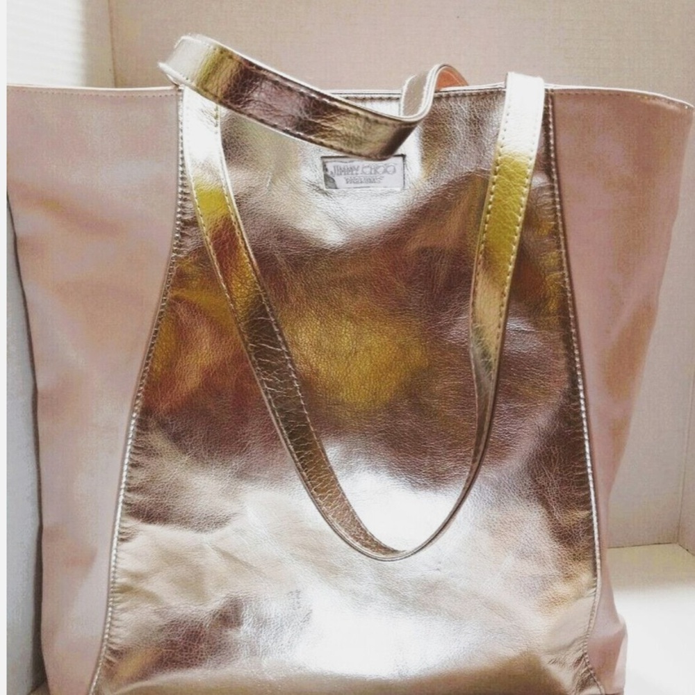 Jimmy Choo Gold and Pink Tote Bag with Leather Handles - Picture 4 of 11